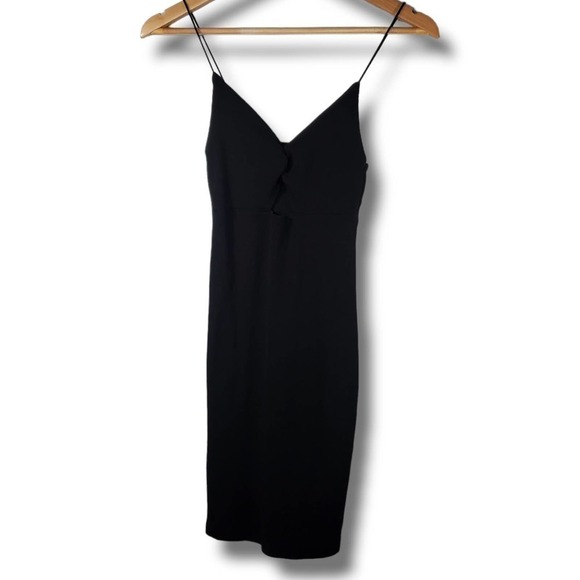 Zara V-Neck Ribbed Mini Bodycon Dress Black Size Small - Picture 1 of 6